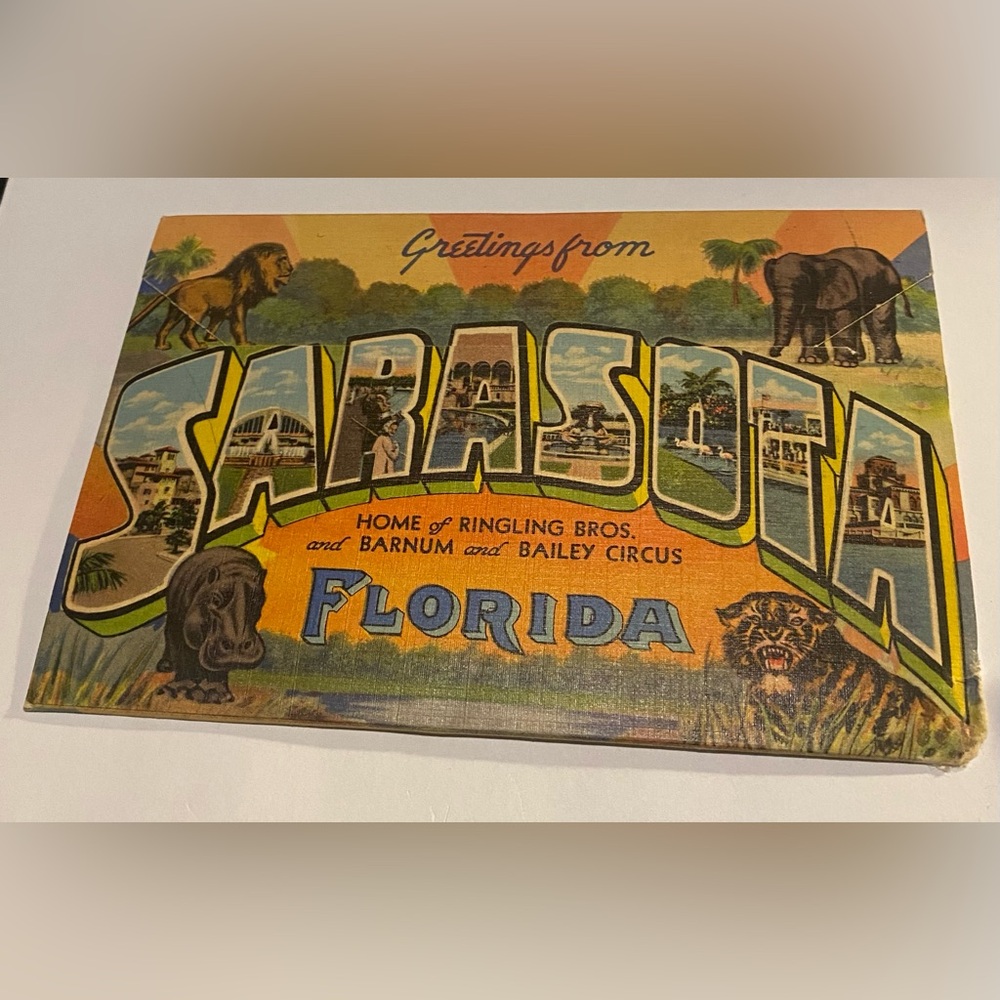 Vintage Rare! Sarasota FL. Postcard Art Ringling Bros.& Barnum Bailey Circus
